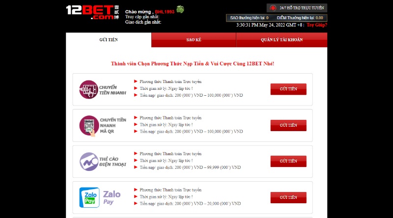 Nạp rút tiền siêu tốc với đa dạng hình thức