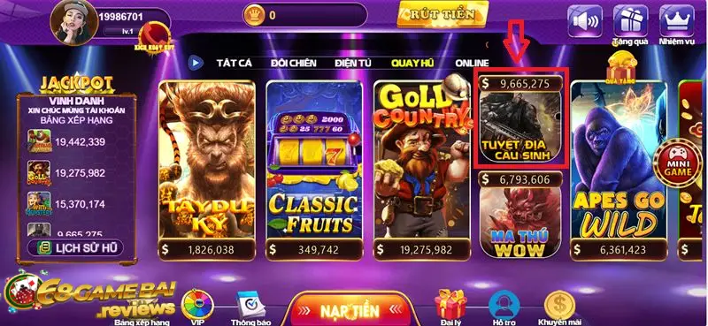Biểu tượng tuyệt địa cầu sinh 68 game bài dễ tìm ở sảnh Quay hũ