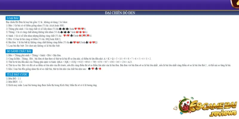 68gamebai company Luật chơi chi tiết trò đại chiến đỏ đen 68 game bài