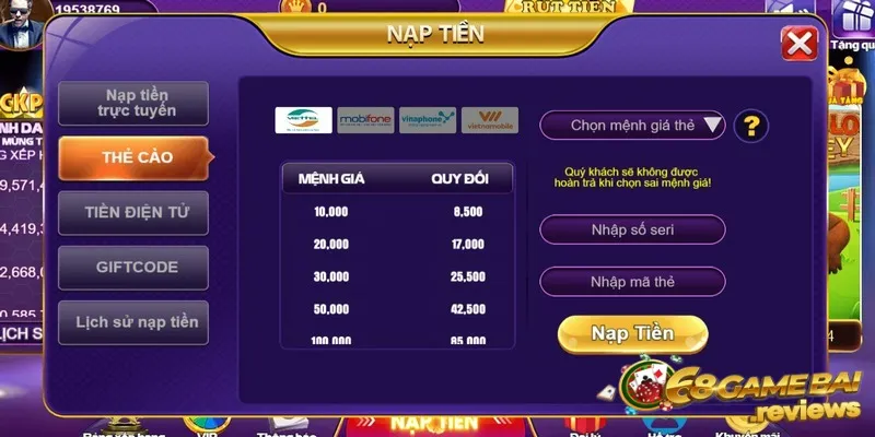 68gamebai company Nạp sớm nhận tiền nhanh bằng thẻ điện thoại